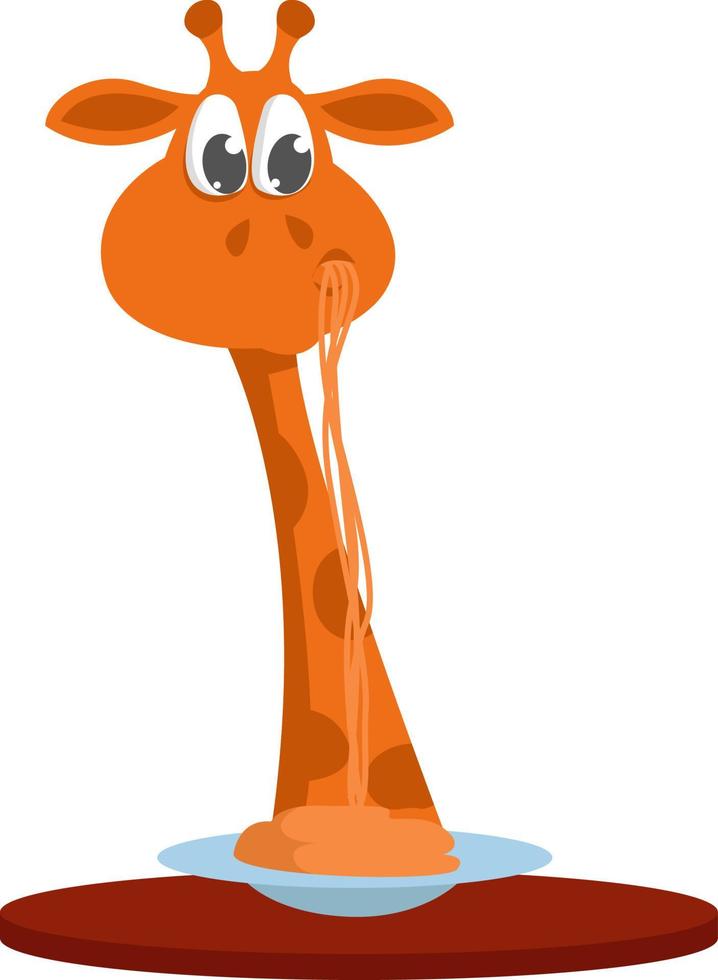 Giraffe eating spaghetti , illustration, vector on white background