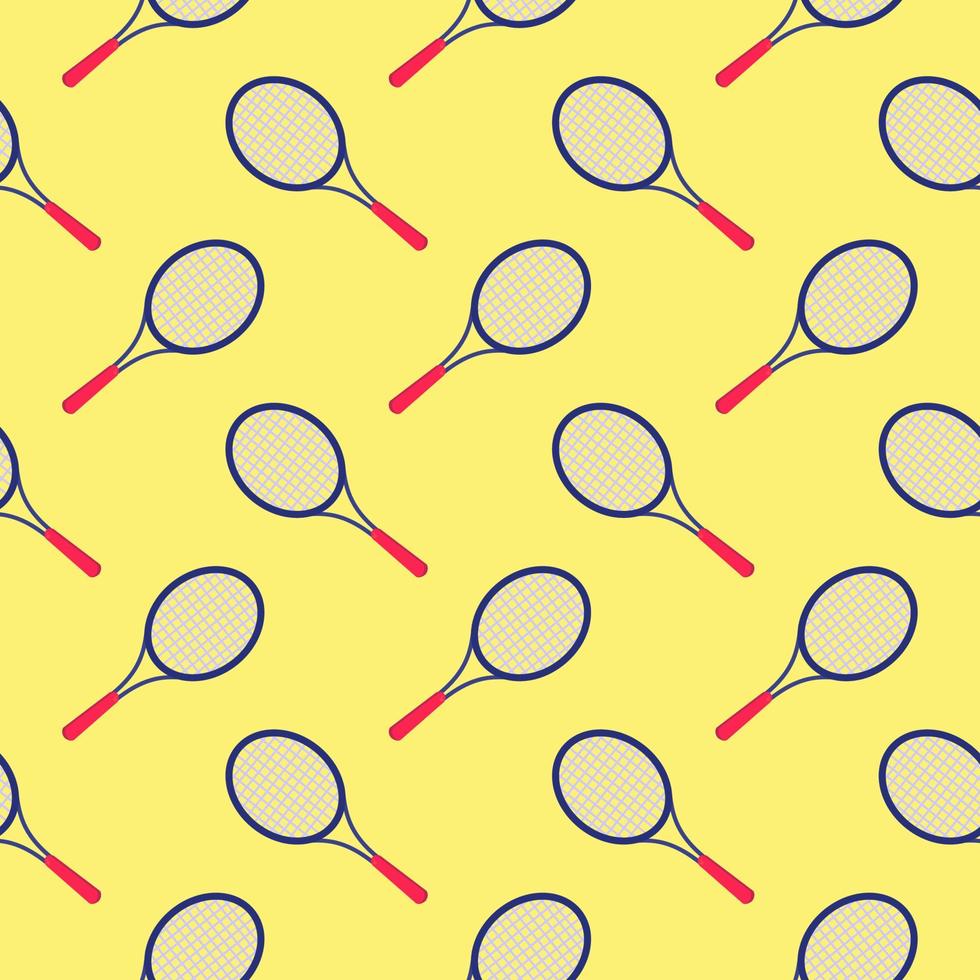 Tennis racket, seamless pattern on a yellow background. vector
