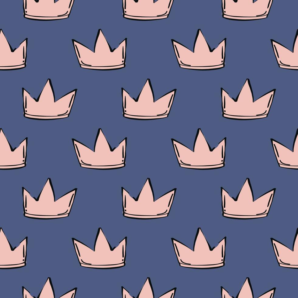 Small crown,seamless pattern on dark purple background. vector