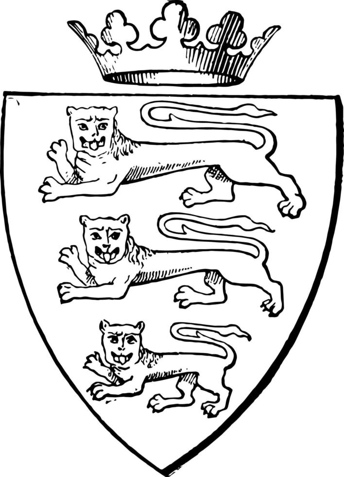 Three Lions Passant Gardant have a escutcheon shows three lions passant, vintage engraving. vector