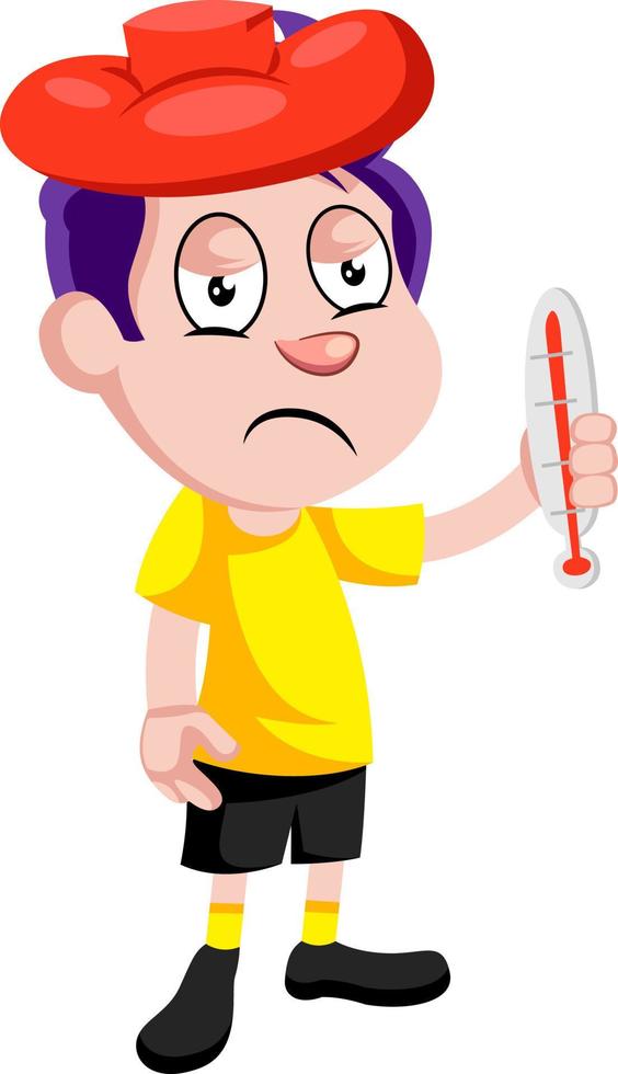 Sick boy, illustration, vector on white background.