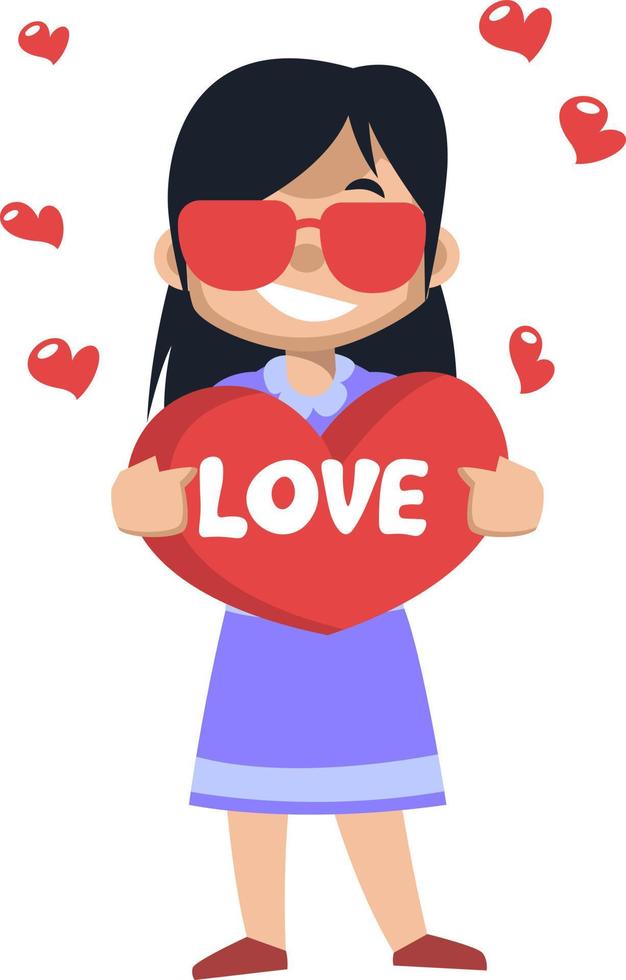 Girl holding big heart, illustration, vector on white background.