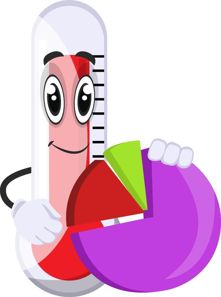 Thermometer with analytic sign, illustration, vector on white background.