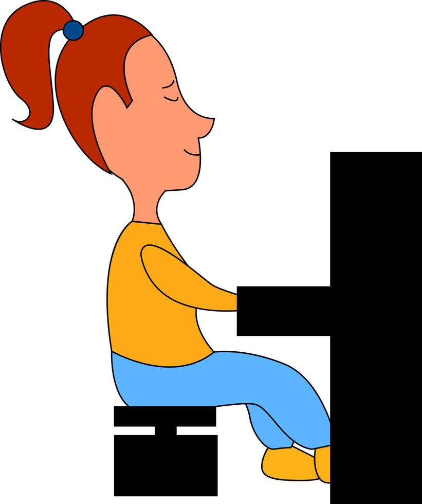 Girl playing piano, illustration, vector on white background.