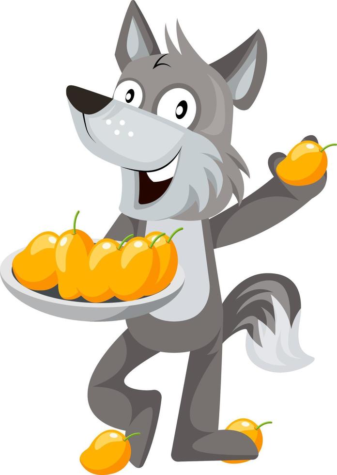 Wolf with mangos, illustration, vector on white background.