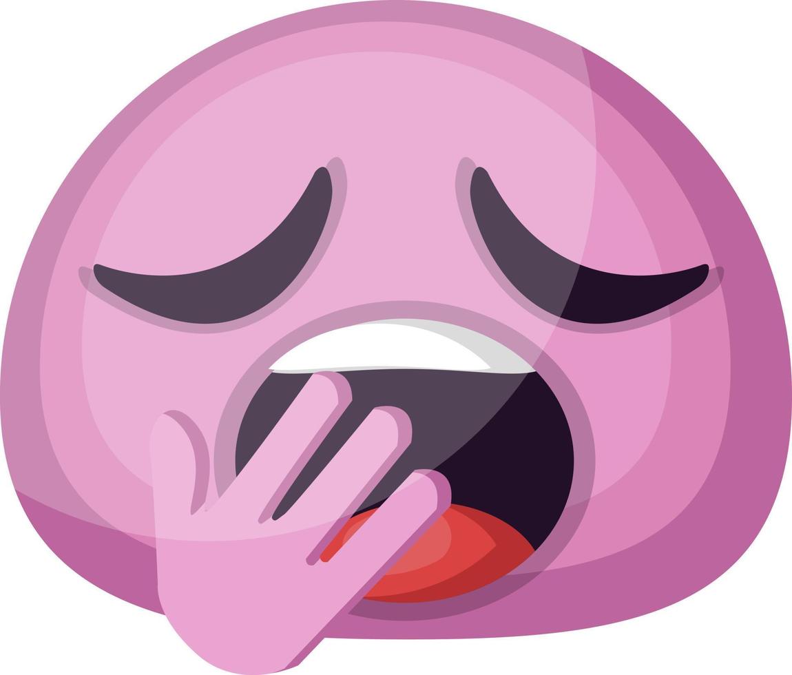 Tired pink emoji face yawning vector illustration on a white background