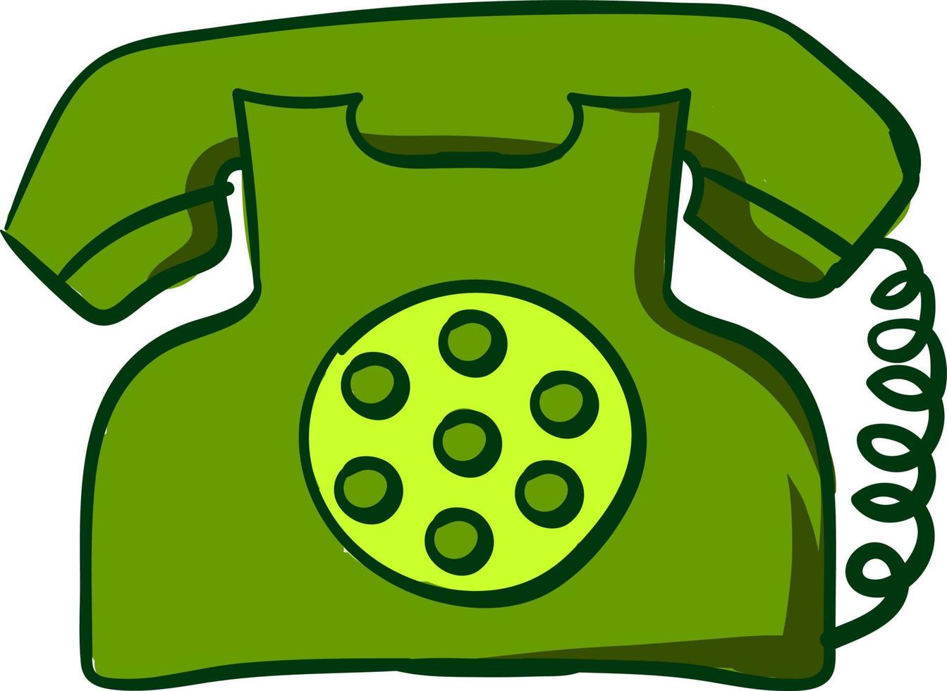 Green retro telephone, illustration, vector on white background.