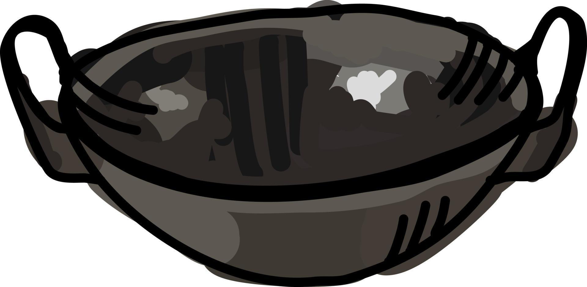 Black wok, illustration, vector on white background.