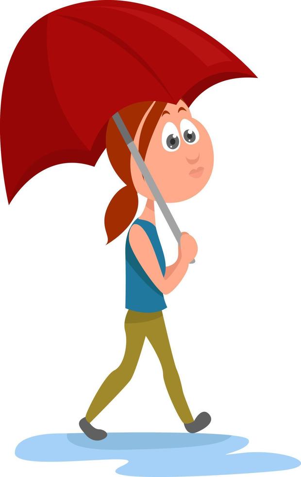 Woman with umbrella, illustration, vector on white background