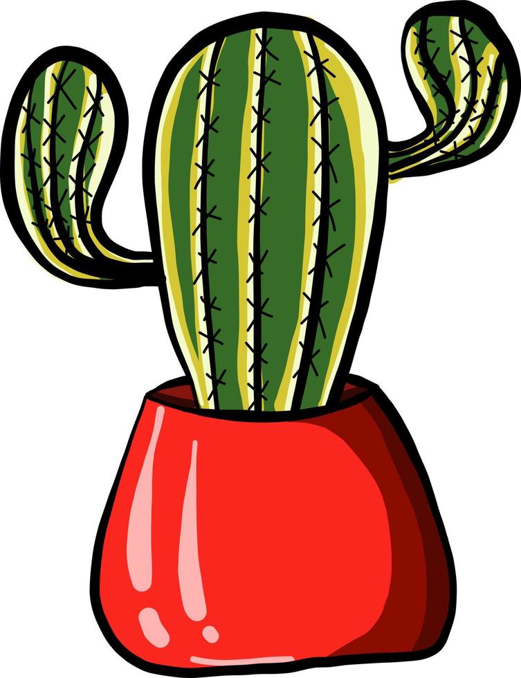 Cactus in red pot, illustration, vector on white background.