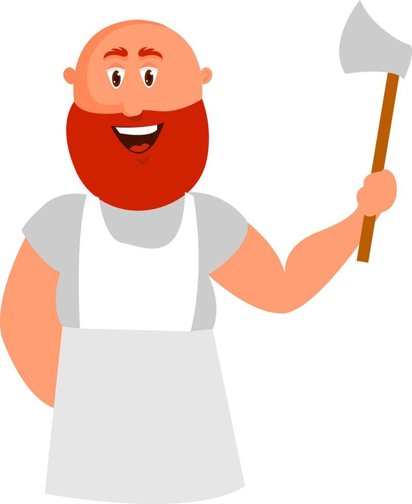 Butcher with axe, illustration, vector on white background.