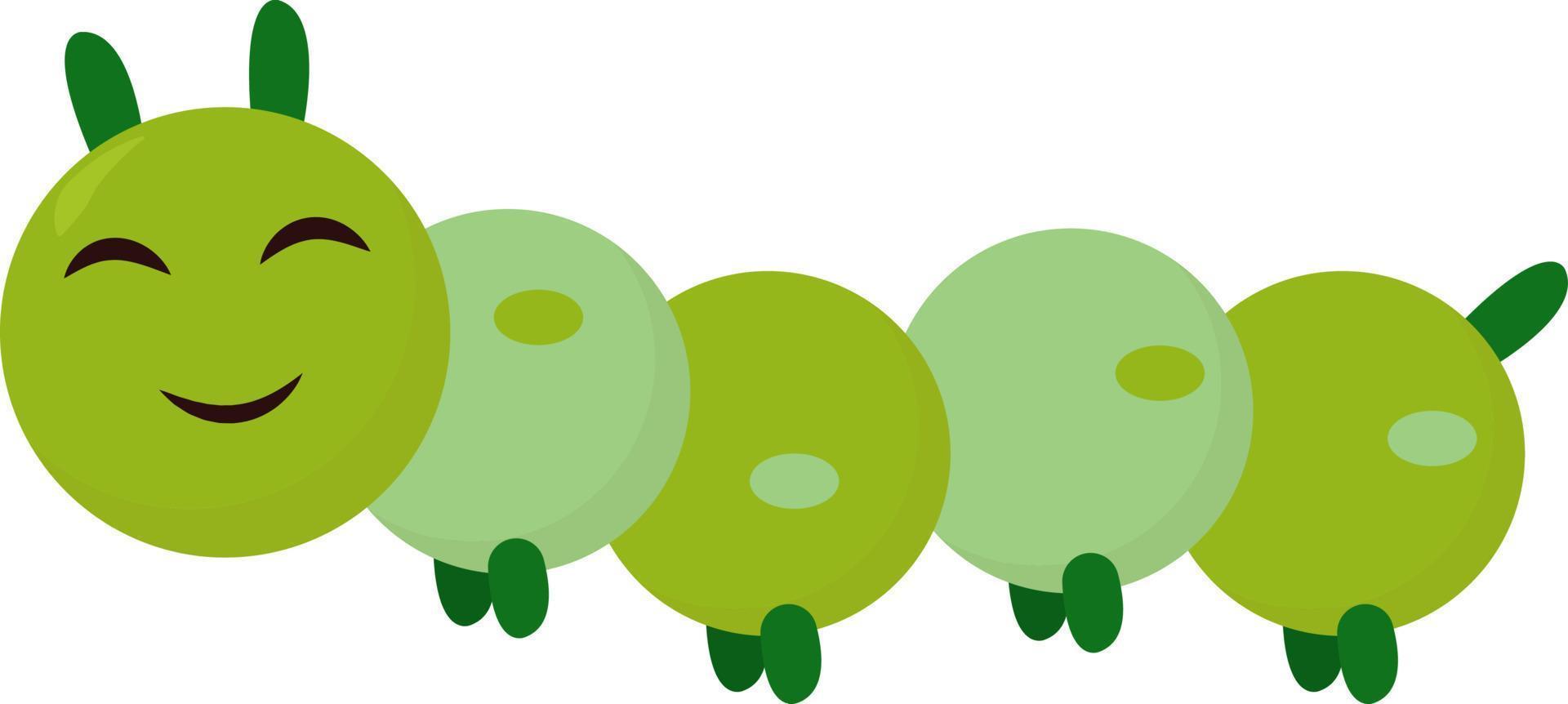 Happy green worm, illustration, vector on white background.