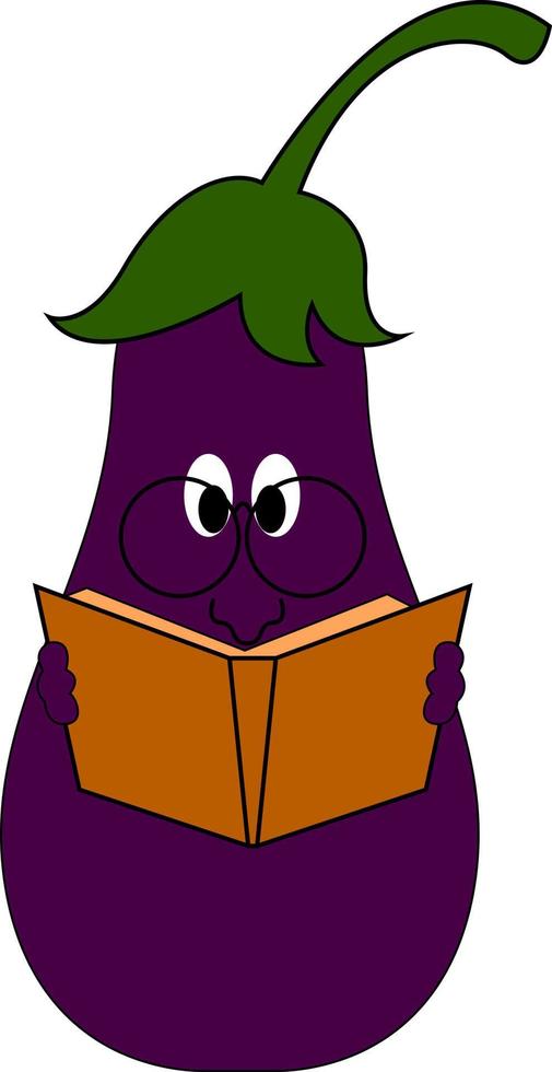 Eggplant reading, illustration, vector on white background.