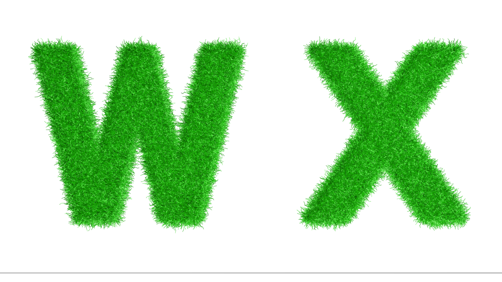 W X Grass Letters 3D Rendering, Climate Change Awareness Alphabets, Nature png