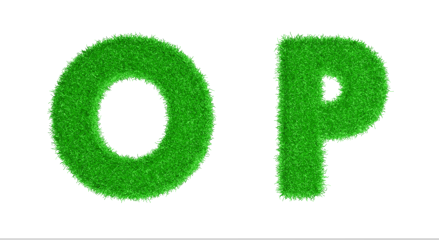 O P Grass Letters 3D Rendering, Climate Change Awareness Alphabets, Nature png