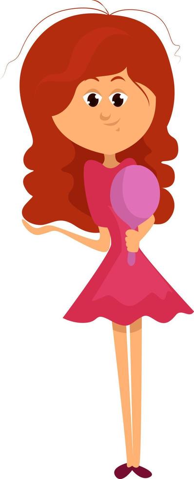 Girl with a mirror, illustration, vector on white background.