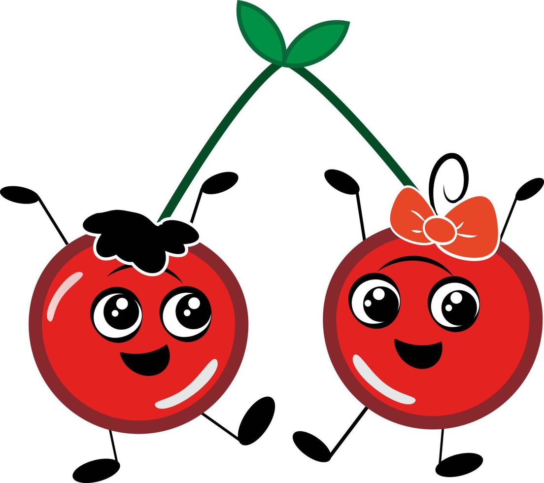 Dancing cherries, illustration, vector on a white background.