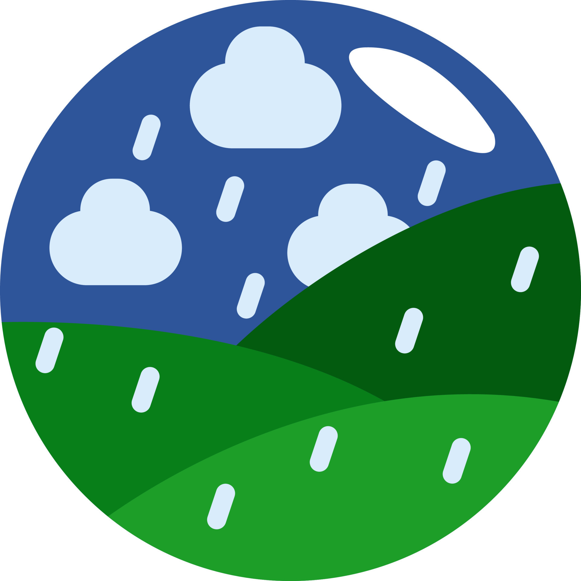 Night rain at the green field, illustration, vector on a white