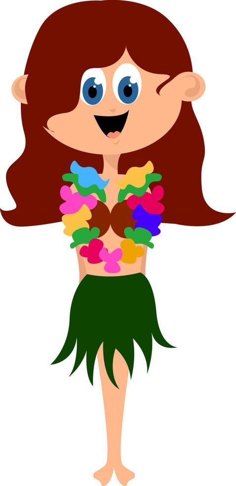 Hawaiian girl, illustration, vector on white background.