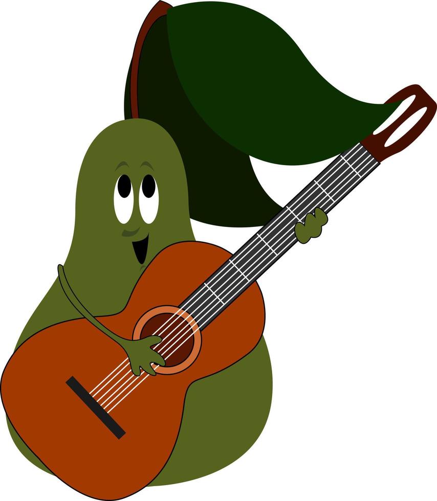 Pear with guitar, illustration, vector on white background.