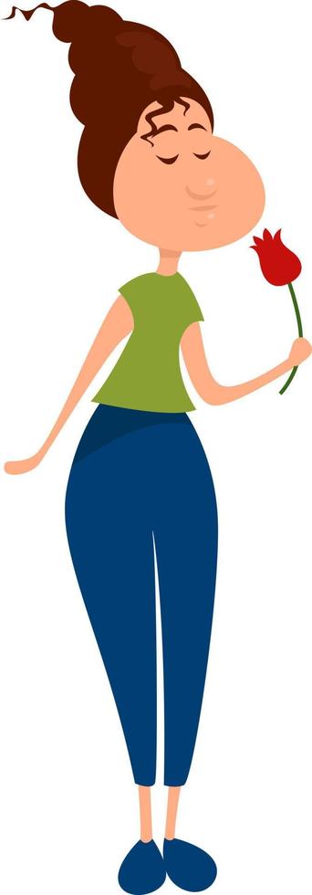 Girl holding a flower, illustration, vector on a white background.