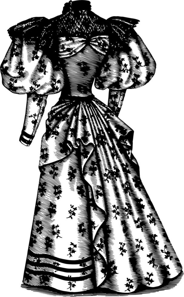 Dress, long pattern, vintage engraving. vector