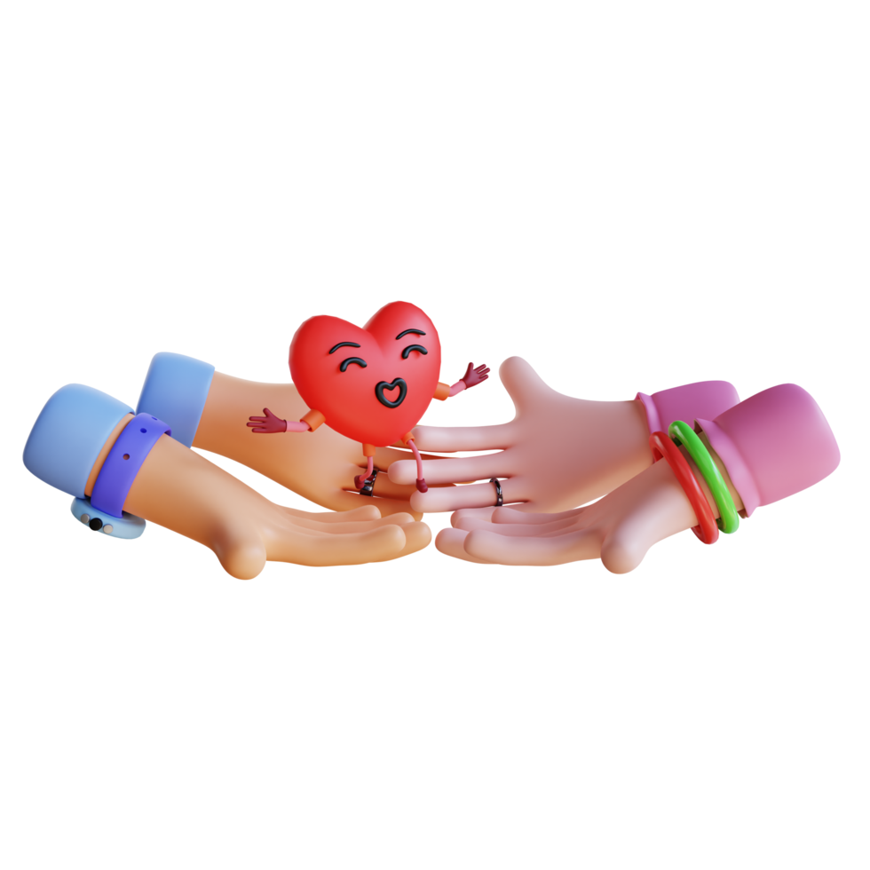 3d render hand couple with heart valentine's png