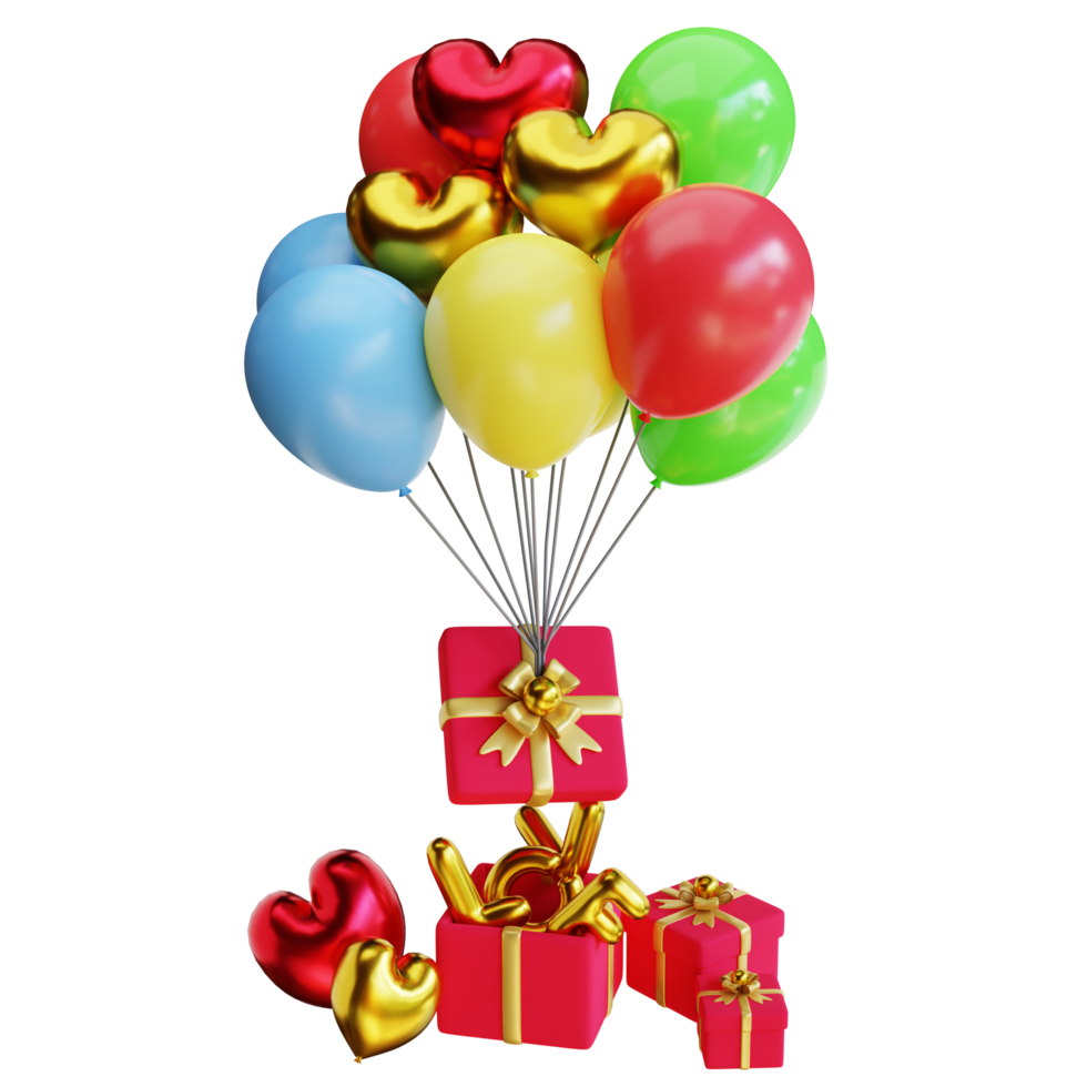 Cadeau de saint valentin de rendu 3d avec des ballons png