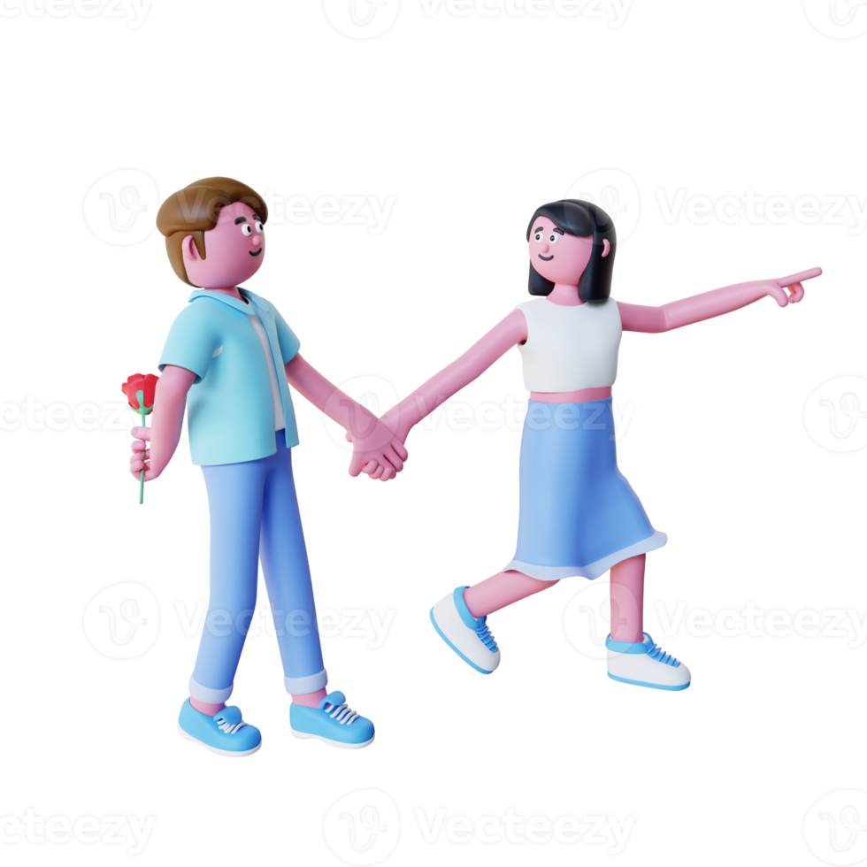 3d render couple celebrating valentine's day with flower png