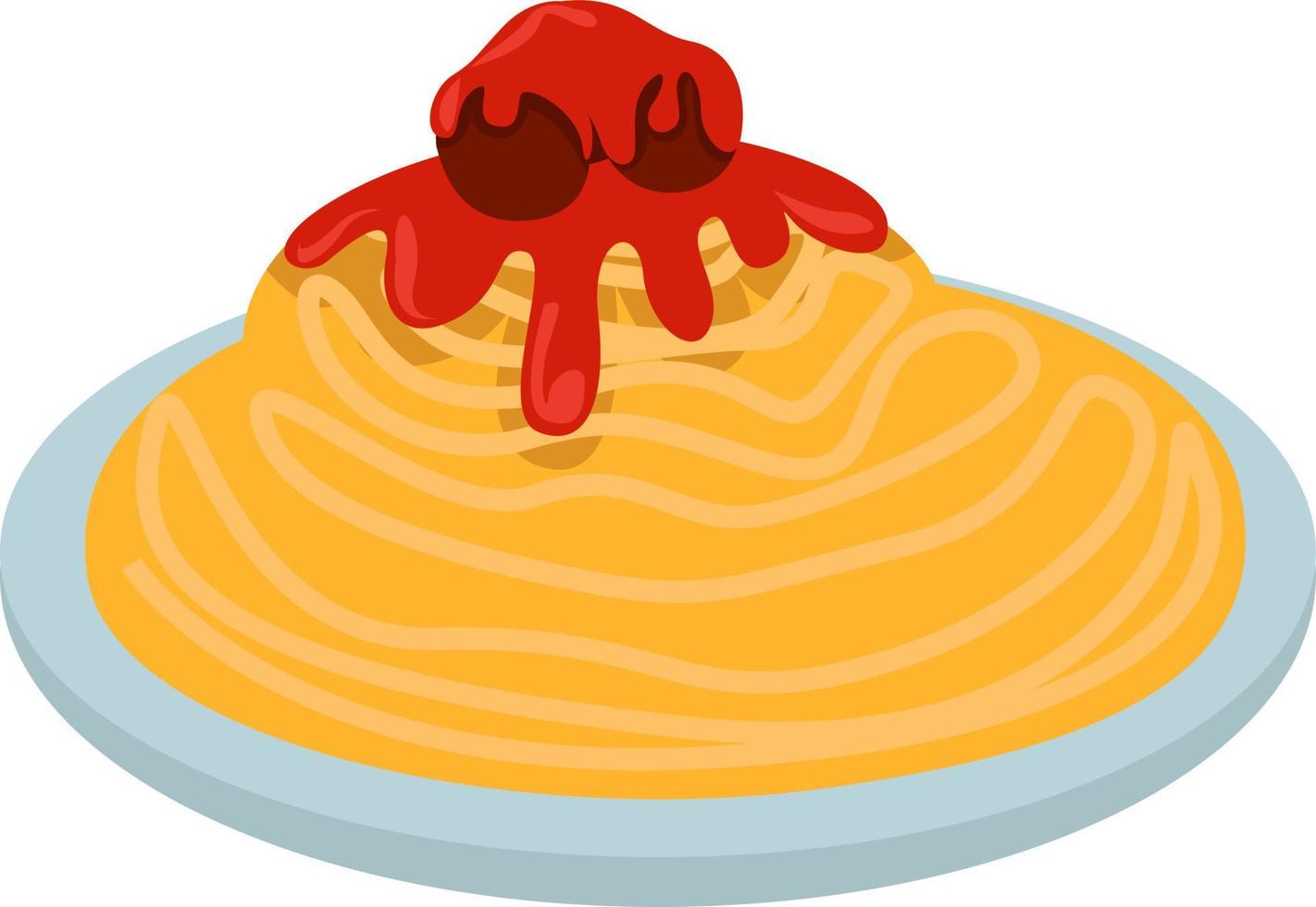 Pasta with tomato sauce, illustration, vector on white background.