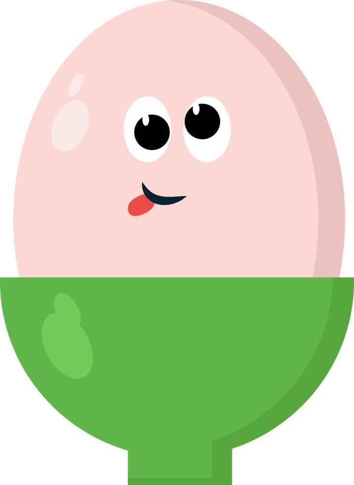 Egg in green bowl, illustration, vector on white background.