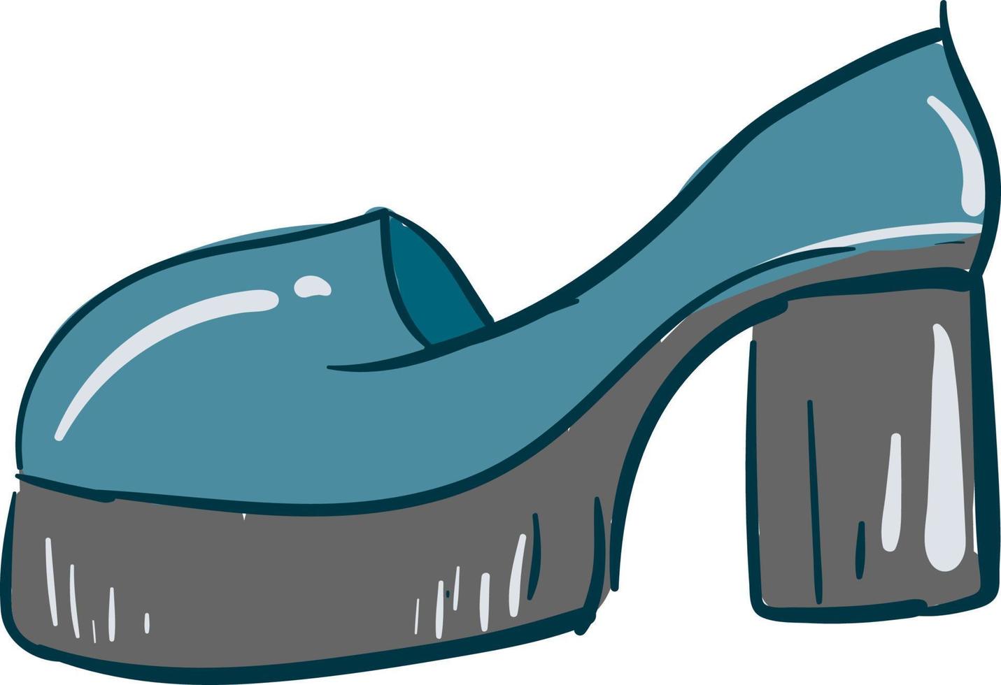 Blue big heel shoe, illustration, vector on white background.