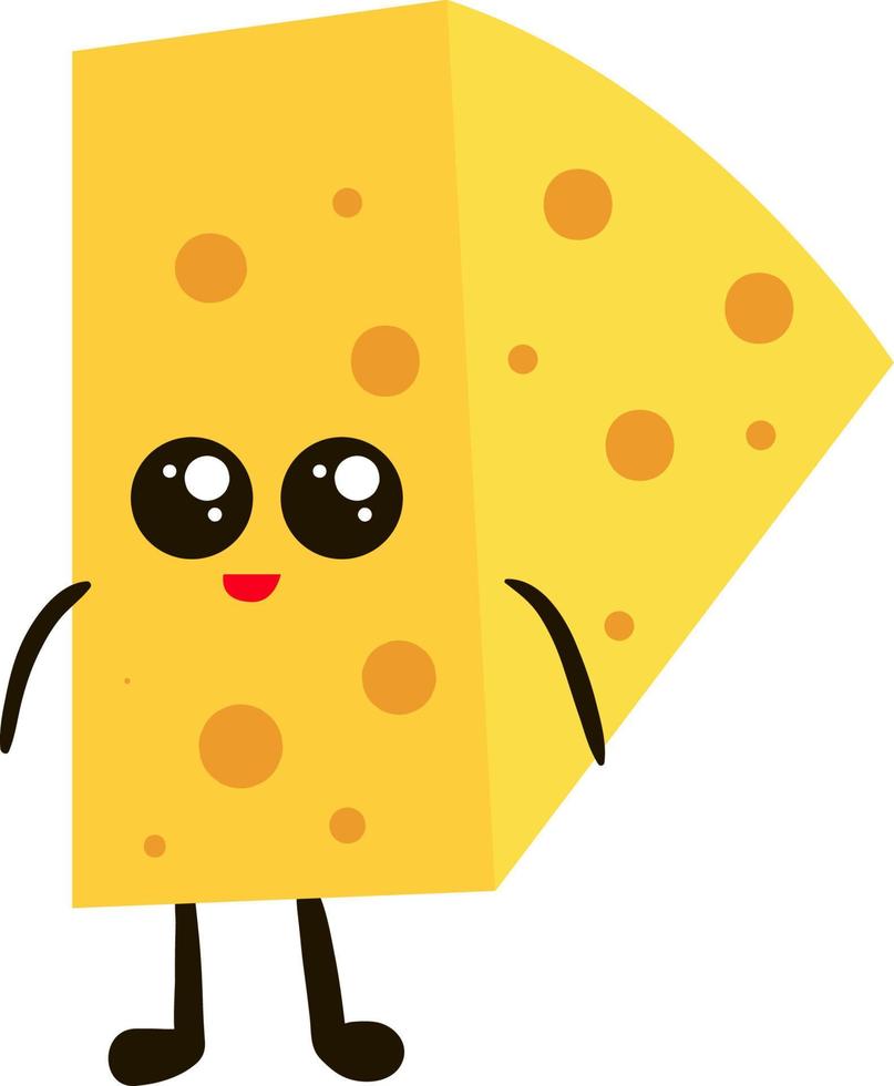 Happy cheese with eyes, illustration, vector on white background.