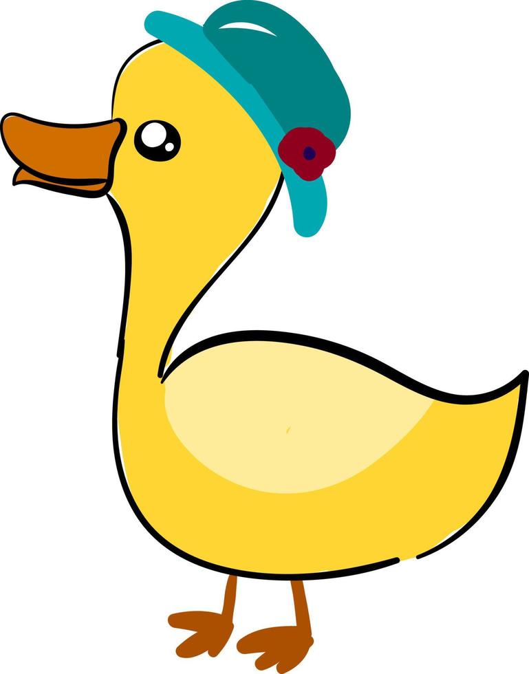 Duck with hat, illustration, vector on white background.