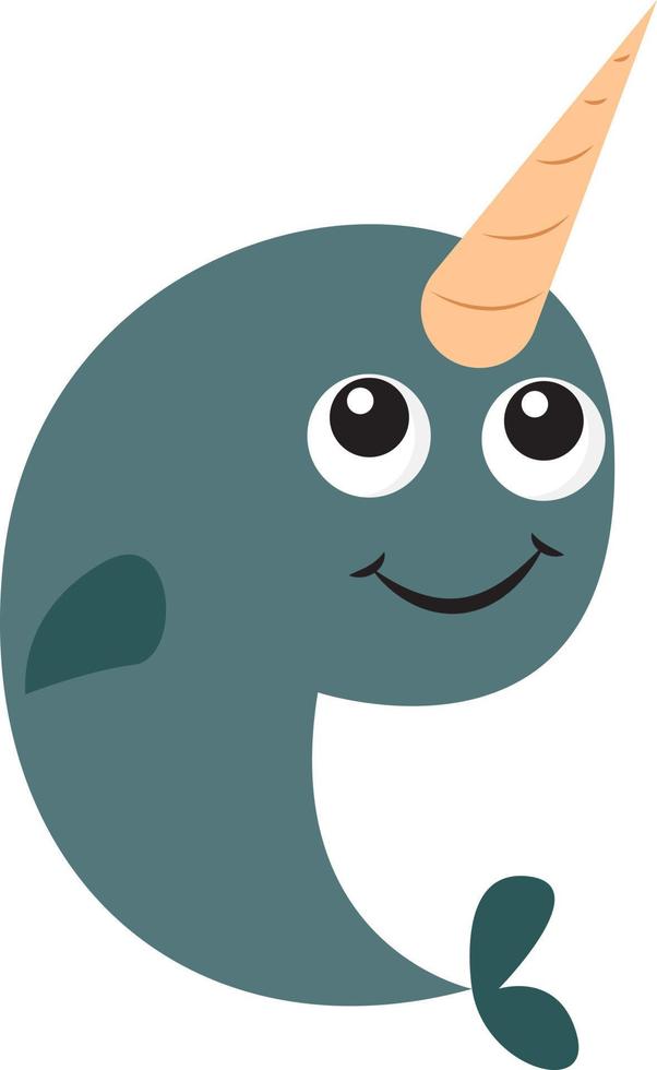 Cute narwhal, illustration, vector on white background