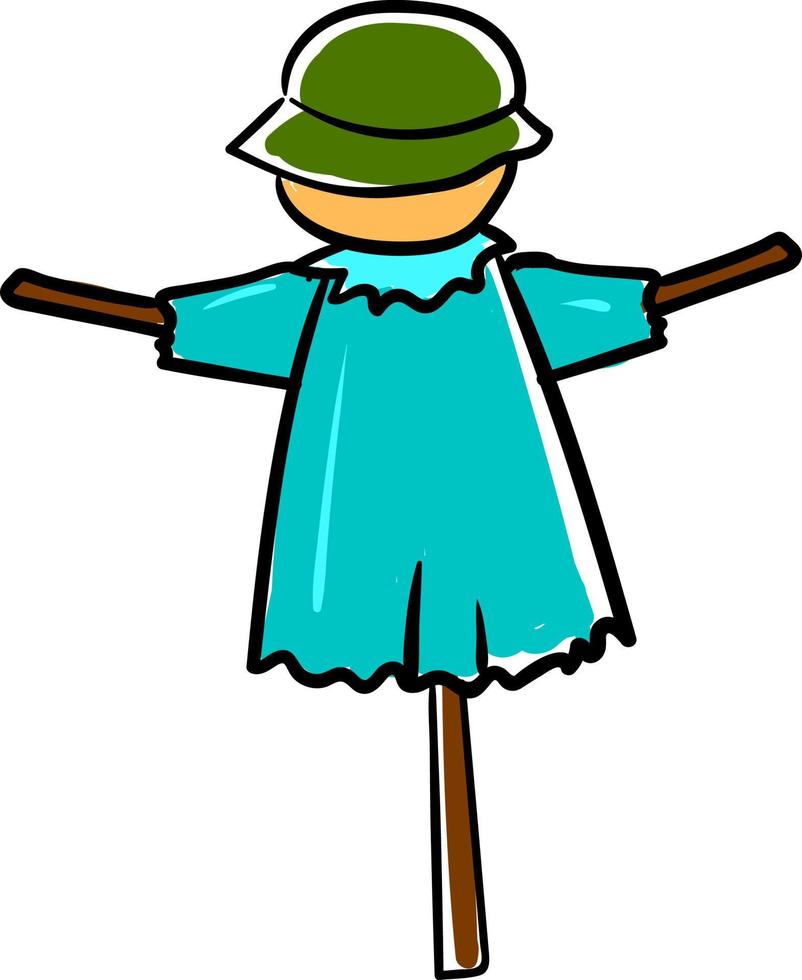 Scarecrow with blue shirt, illustration, vector on white background