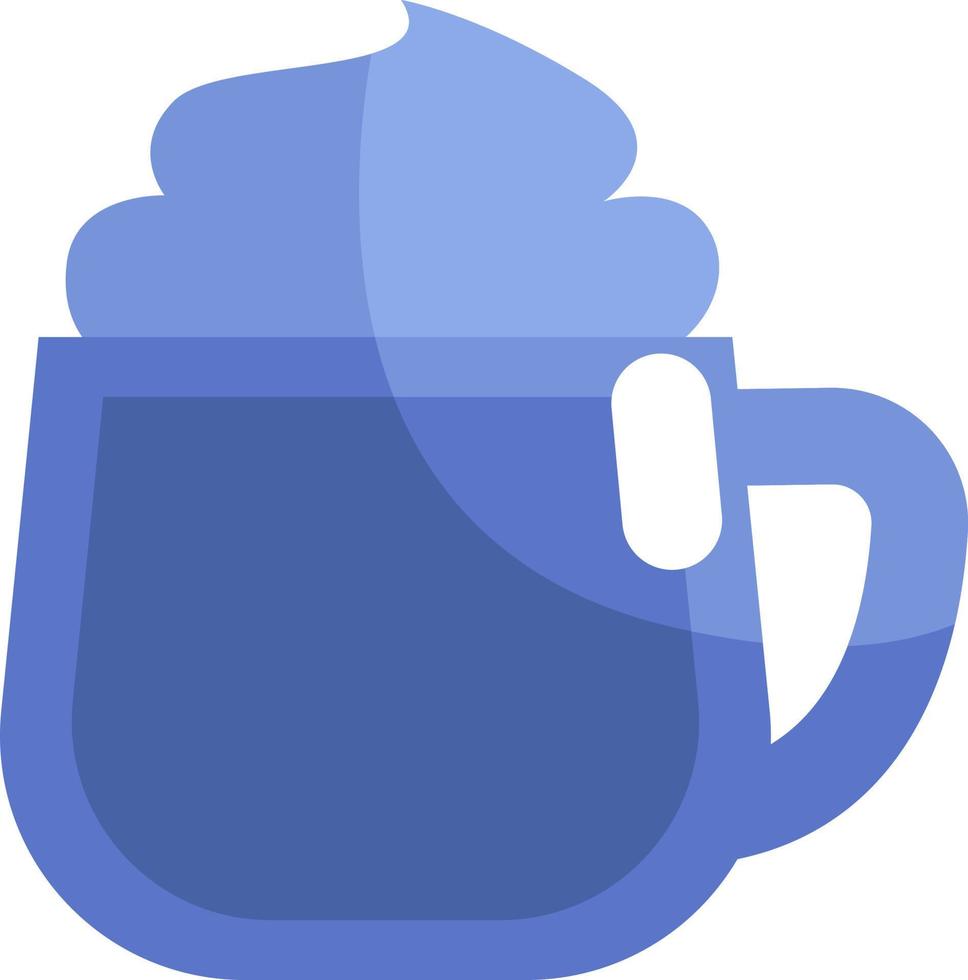 Iced coffe with whipped cream, illustration, vector on a white background.