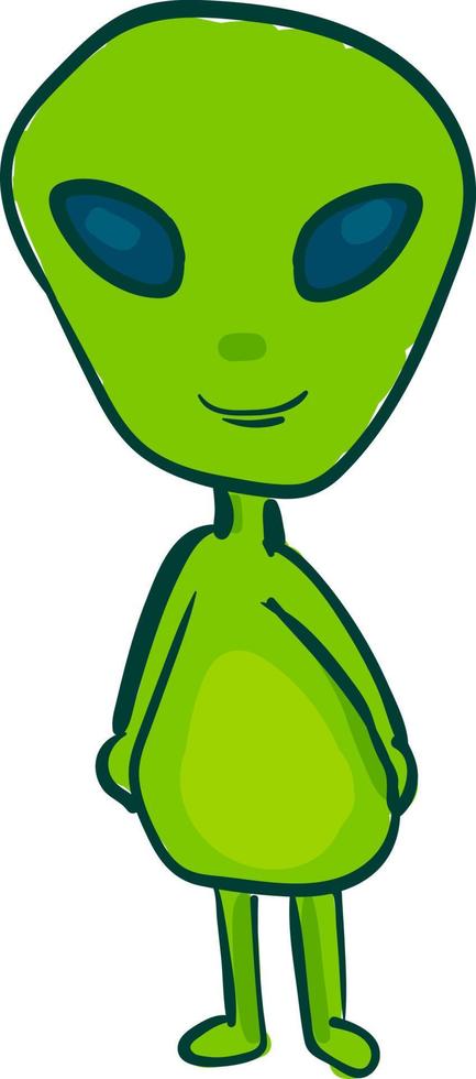 A happy green alien, vector or color illustration.