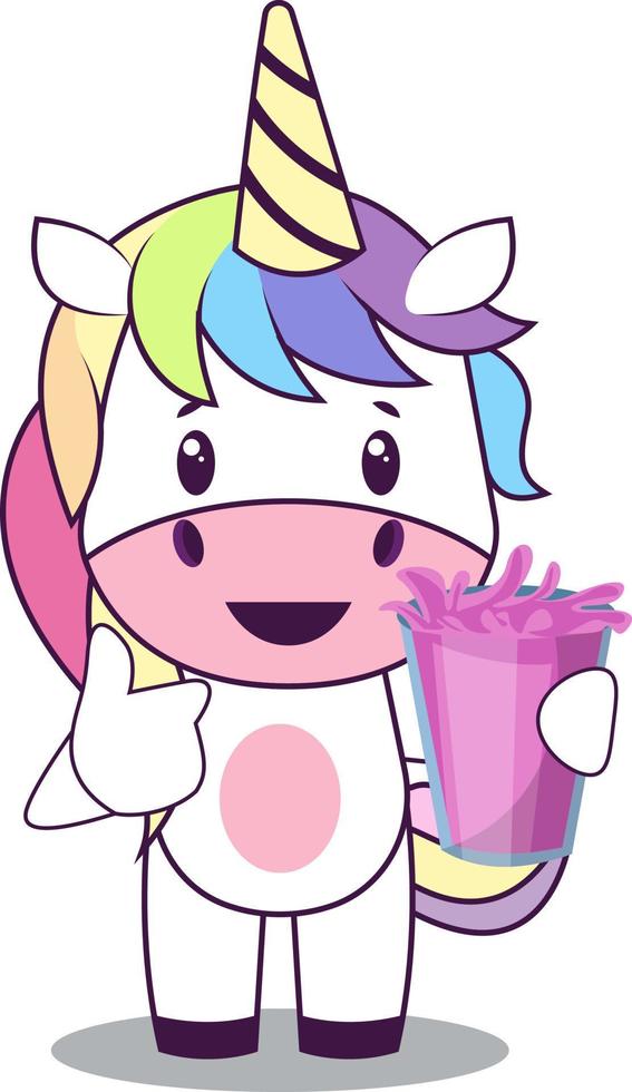 Unicorn with juice, illustration, vector on white background.