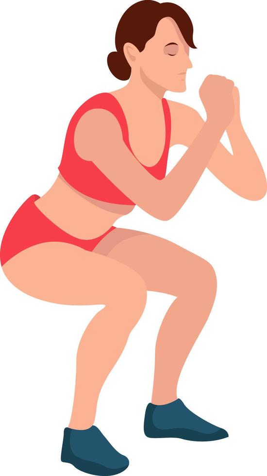 mujer haciendo sentadillas, ilustración, vector sobre fondo blanco