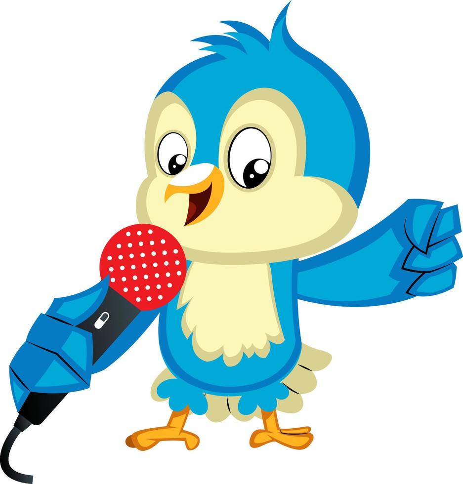 Blue bird singing, illustration, vector on white background.