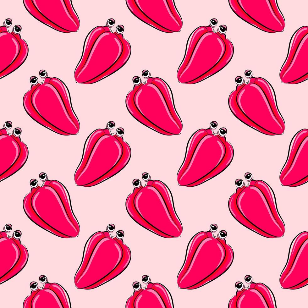 Pepper with eyes, seamless pattern on light pink background. vector