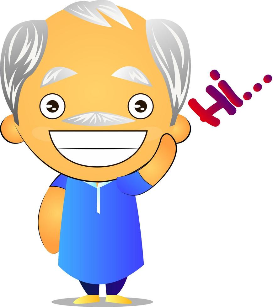 Old man saying hi, illustration, vector on white background.