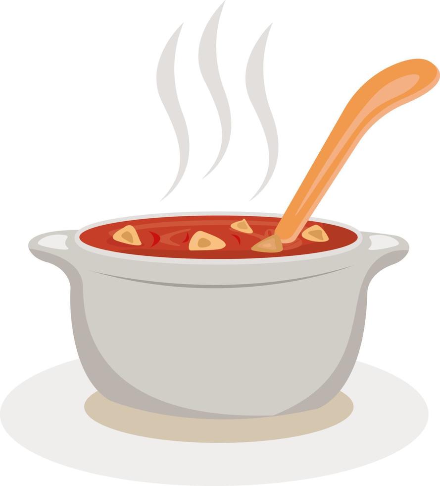 Soup in the pot, illustration, vector on white background