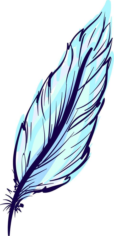 Blue feather, illustration, vector on white background.