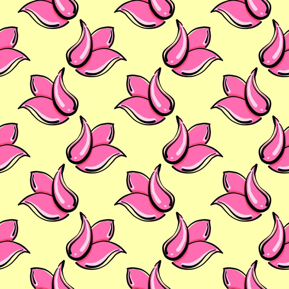 Pretty pink flower,seamless pattern on yellow background. vector
