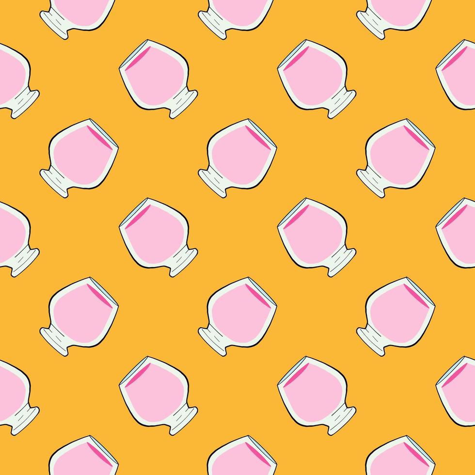 Empty glasses,seamless pattern on yellow background. vector