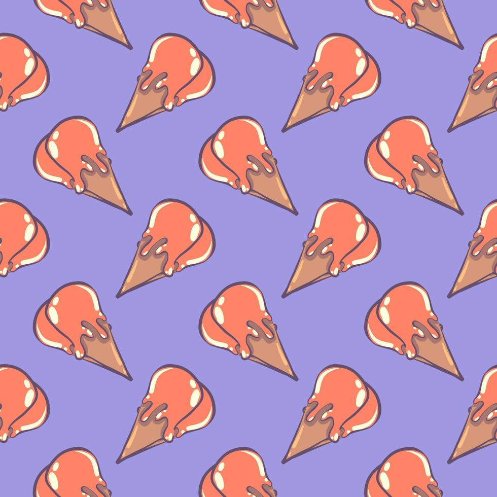 Caramel ice cream , seamless pattern on a purple background. vector