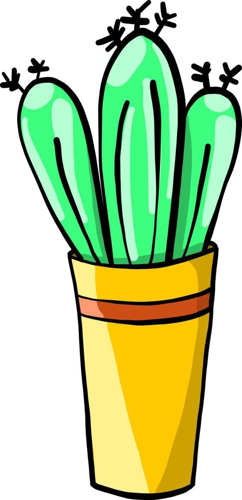 cactus en bote amarillo, ilustración, vector sobre fondo blanco.