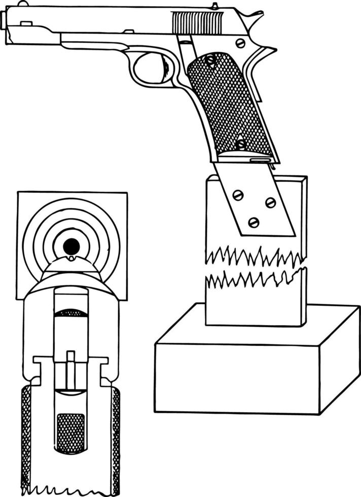 Pistol sighting rest, vintage illustration. vector